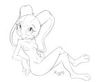  2019 anthro black_and_white breasts cream_the_rabbit ears_down erect_nipples female full-length_portrait humanoid_hands lagomorph line_art long_ears looking_at_viewer mammal monochrome nipples nude portrait qrog rabbit reclining simple_background solo sonic_(series) white_background 