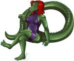  alligator anthro breasts claws clothed clothing female hair ladyvenommyotismon leotard long_tail looking_at_viewer plain_background reptile scales scalie slit_pupils smile teeth yellow_eyes 