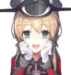  blonde_hair gloves hair_ornament hands_on_own_cheeks hands_on_own_face hat kantai_collection long_hair peaked_cap prinz_eugen_(kantai_collection) smile solo tilt-shift twintails uniform 