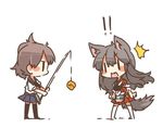  2girls akagi_(kantai_collection) animal_ears bad_id bad_twitter_id bauxite black_hair blush brown_hair chibi dog_ears dog_tail fishing fishing_line fishing_rod kaga_(kantai_collection) kantai_collection kemonomimi_mode long_hair multiple_girls open_mouth rebecca_(keinelove) short_hair side_ponytail tail thighhighs |_| 