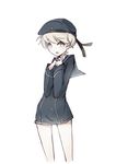  :o bad_id bad_pixiv_id berver blue_eyes bottomless character_name clothes_writing hands_on_own_chest hat hat_ribbon kantai_collection ribbon sailor_collar sailor_hat short_hair silver_hair solo very_short_hair white_background z1_leberecht_maass_(kantai_collection) 