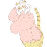  big_breasts breasts clothing feline female hair kemono mammal sweater tiger unknown_artist white_hair 