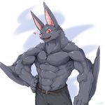  &lt;3 anthro bat belt clothed clothing half-dressed hand_on_hip looking_at_viewer male mammal muscles necklace one_eye_closed open_mouth red_eyes slit_pupils smile solo topless waddledox wink 