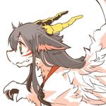  akagi_(kantai_collection) animal_ears animalization brown_hair dragon dragon_ears dragon_horns facial_tattoo fang horns kantai_collection long_hair lowres md5_mismatch rebecca_(keinelove) solo tattoo white_wings wings yellow_eyes 