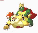  anal anal_penetration blush bowser cape chubby clothing crocodile crown duo from_behind king king_k_rool koopa kremling male male/male mario_bros nintendo penetration penis plain_background precum reptile royalty scalie tongue video_games wolfiedrake 