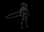 3d abs alien alien_(franchise) biceps big_muscles black_background black_nipples breasts chitin eyeless fangs female hyper hyper_muscles muscles muscular_female navel nipples open_mouth plain_background pose pussy solo tail_blade tigersan xenomorph 