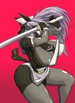  angry big_breasts breasts canine female hair kemono long_hair mammal nipples purple_hair sword unknown_artist weapon wolf 
