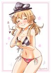  :t bikini blonde_hair breasts cleavage closed_eyes eating flower food foodgasm hat heart iron_cross kantai_collection medium_breasts midriff navel prinz_eugen_(kantai_collection) pudding pun sogabe_toshinori solo spoon swimsuit twintails wavy_mouth whipped_cream 