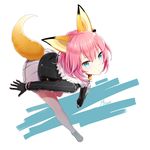  animal_ears bad_id bad_pixiv_id bent_over black_gloves blue_eyes closers fox_ears fox_tail fur_trim gloves jacket knife millgua pink_hair running seulbi_lee short_hair side_ponytail solo tail 