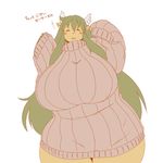  big_breasts bovine breasts cattle clothing eyes_closed female green_hair hair kemono long_hair mammal open_mouth sweater unknown_artist 