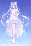  2015 adapted_costume animal_ears bad_id bad_pixiv_id bare_legs bare_shoulders bear_ears bear_girl bear_paws bishoujo_senshi_sailor_moon blue_background blue_eyes bow collarbone crescent crown dated dress earrings facial_mark forehead_mark full_body gloves jewelry kemonomimi_mode long_hair neo_queen_serenity paw_gloves paw_shoes paws saki_(hxaxcxk) season_connection shoes signature smile solo standing strapless strapless_dress tsukino_usagi twintails white_bow white_dress white_footwear white_gloves white_hair yuri_kuma_arashi 