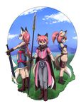  armor blue_eyes boots canine cloud fantasy female flat_chested hair kemono long_hair male mammal ponytail red_hair short_hair sword unknown_artist weapon wolf 