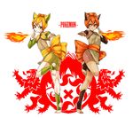  animal_ears bad_id bad_pixiv_id bike_shorts blonde_hair bow brown_eyes brown_hair costume fire gen_1_pokemon hokora_(n70) japanese_clothes multiple_views personification pokemon vulpix yellow_eyes 