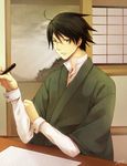  black_hair desk glasses itoshiki_nozomu japanese_clothes male_focus milcho pen sayonara_zetsubou_sensei shosei solo 