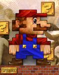  ?_block arms_at_sides blue_overalls brick brick_wall brown_eyes brown_footwear brown_hair buttons facial_hair fine_art_parody fine_fabric_emphasis hat jimi_benedict legs_apart long_sleeves looking_to_the_side male_focus mario mario_(series) mustache nose overalls parody pixelated profile realistic red_hat red_shirt shirt solo_focus standing stubble super_mario_bros. turtleneck 