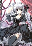  absurdres bird copyright_request garter_straps gothic_lolita highres korie_riko lolita_fashion solo thighhighs twintails white_hair 