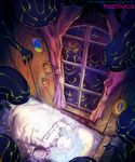  bed blue_hair closed_eyes ghost highres nagimiso original sleeping solo window 
