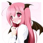  blush head_wings kanzaki_sora koakuma long_hair open_mouth red_eyes red_hair smile solo touhou wings 