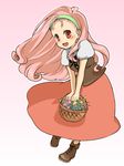  :d artist_request basket blush flower hairband harvest_moon open_mouth pink_hair popuri_(harvest_moon) red_eyes smile solo 