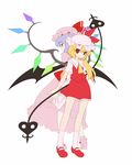  back-to-back bat_wings blonde_hair blue_hair captain_freedom flandre_scarlet hat laevatein multiple_girls one_side_up ponytail red_eyes remilia_scarlet short_hair siblings sisters touhou vampire wings 