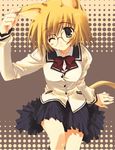  animal_ears blonde_hair copyright_request glasses highres mitsumi_misato school_uniform solo tail 