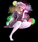  bad_id bad_pixiv_id blonde_hair elbow_gloves flower garnet gloves hat highres long_hair purple_eyes ribbon solo thighhighs touhou white_legwear yakumo_yukari 