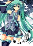  bad_id bad_pixiv_id bug butterfly detached_sleeves green_eyes green_hair hatsune_miku highres insect long_hair matsumiya_kiseri necktie solo thighhighs twintails very_long_hair vocaloid zettai_ryouiki 