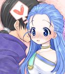  1girl black_hair blue_eyes blue_hair blush bow chiru choker couple dragon_quest dragon_quest_v flora hair_bow half_updo heart hero_(dq5) hetero jewelry 