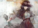  bad_id bad_pixiv_id black_hair bow capelet hair_over_one_eye hat hat_bow holding long_sleeves magical_astronomy paper puffy_long_sleeves puffy_sleeves short_hair touhou tsunnosuke usami_renko 