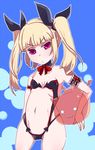  bad_anatomy bikini blazblue blonde_hair choker colored_eyelashes ebifurai eyelashes flat_chest gii micro_bikini quality rachel_alucard swimsuit twintails 