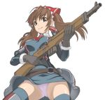  brown_eyes brown_hair caryo gun long_hair military military_uniform nanashino panties pantyshot rifle senjou_no_valkyria senjou_no_valkyria_1 twintails underwear uniform upskirt weapon 