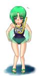  blue_eyes blush green_hair innertube one-piece_swimsuit sandals school_swimsuit shiki_eiki short_hair solo swimsuit ta_ki touhou 