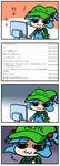  221_(tsutsuichi) 4koma :3 absurdres backpack bag blue_hair comic computer hair_bobbles hair_ornament hat highres kawashiro_nitori key pixiv screencap short_hair touhou translation_request twintails 