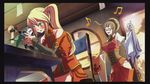  artist_request blazblue blazblue:_calamity_trigger blonde_hair blush chair china_dress chinese_clothes closed_eyes dress green_eyes lao_jiu litchi_faye_ling multiple_girls musical_note noel_vermillion official_art panda side_ponytail sitting table 