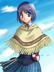  arms_behind_back blue_eyes blue_hair hazime_akira isara_gunther senjou_no_valkyria senjou_no_valkyria_1 shawl short_hair skirt wrench 