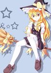  bad_id bad_pixiv_id banned_artist blonde_hair braid broom hat kirisame_marisa kou_(ahms) long_hair skirt solo thighhighs touhou witch_hat yellow_eyes 