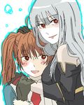  2girls alicia_melchiott brown_hair hamdaiski long_hair lowres multiple_girls red_eyes selvaria_bles senjou_no_valkyria senjou_no_valkyria_1 silver_hair twintails 