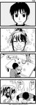  1girl 4koma alternate_hairstyle comic greyscale kandanchi kyon monochrome ponytail suzumiya_haruhi suzumiya_haruhi_no_yuuutsu translated 