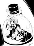  a_kirima antennae bottle cape greyscale in_bottle in_container minigirl monochrome short_hair solo touhou wriggle_nightbug 