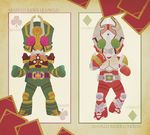  belt drawing full_body kamen_rider kamen_rider_blade_(series) kamen_rider_garren kamen_rider_leangle looking_at_viewer multiple_boys nekomaru_(noyado) paper pink_eyes standing 