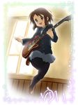  bad_id bad_pixiv_id brown_eyes brown_hair guitar hirasawa_yui instrument jumping k-on! monjuurou pantyhose school_uniform short_hair solo 