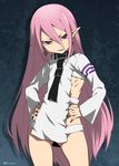  highres long_hair looking_at_viewer mudou_eichi noin_teta owari_no_seraph pink_hair pointy_ears purple_eyes side_slit 