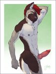  2015 abs animal_genitalia anthro canine canine_penis feralise hair knot male mammal muscles nipples pecs penis red_hair solo 