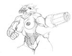  angry anthro big_breasts breasts cyberdemon cyborg demon doom female fighting_stance guoh hair horn muscles muscular_female pussy short_hair sketch solo 