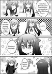  3girls 4koma ^_^ animal_ears cat_ears catstudioinc_(punepuni) censored clenched_hands closed_eyes comic commentary_request drooling greyscale half_updo highres jitome machiro_(catstudioinc) moji_(catstudioinc) monochrome mosaic_censoring multiple_girls original pot puni_(miku_plus) thai translation_request two_side_up 