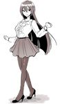  alternate_costume blouse casual high_heels ikeshita_moyuko kantai_collection long_hair monochrome nagato_(kantai_collection) pantyhose skirt solo very_long_hair 