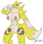  2015 abs arashidrgn biceps big_breasts breasts chest_tuft digimon female fur huge_breasts hyper mammal muscles nipples nude pussy renamon solo tuft yellow_fur 