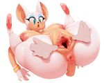  anthro anus areola bat big_breasts blue_eyes bracelet breasts butt clitoris clothing disembodied_hand eyelashes fur gloves high_heels jewelry legs_up lying mammal nipples on_back open_mouth pussy rouge_the_bat solo sonic_(series) spread_pussy spreading sunibee tongue white_fur 