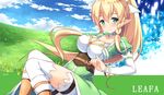  blonde_hair boots braid breasts character_name cleavage elf fairy_wings green_eyes iroha_(unyun) large_breasts leafa long_hair pointy_ears ponytail solo sword_art_online thighhighs twin_braids wings 