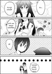  1boy 1girl 4koma animal_ears blush cat_ears cat_tail catstudioinc_(punepuni) chocolate chocolate_on_breasts comic commentary_request covering covering_breasts drying drying_hair flower greyscale jitome monochrome nude original puni_(miku_plus) rose tail thai towel towel_on_head translation_request 